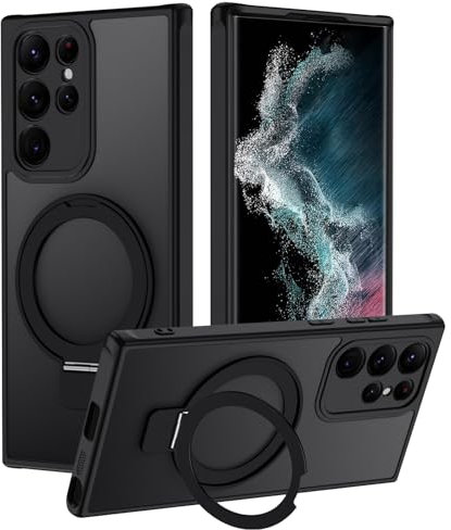 KetteTech Magnetisch Handyhülle für Samsung Galaxy S22 Ultra 5G Hülle mit Unsichtbar Ständer【Kompatibel mit MagSafe】,Stoßfest Kratzfeste Transluzente Schutzhülle Cover, Matt Schwarz