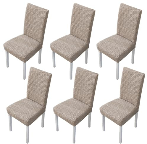 NFYUEBUC Coprisedie con Schienale 6 Pezzi, Elasticizzato Universali Coprisedia Cucina Modern Lavabile Copri Sedie Soggiorno (Khaki)