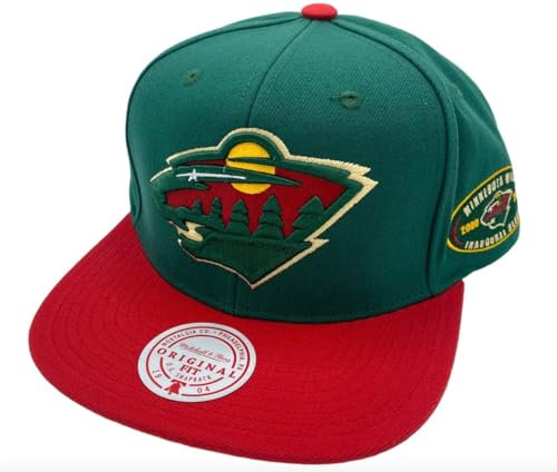 Mitchell & Ness Minnesota Wild NHL 2-farbige Snapback-Mütze mit seitlichem Aufnäher, grün/rot, Grün/Rot, Einheitsgröße