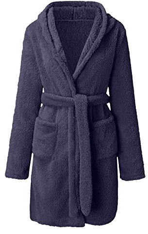 Vestaglia da Donna con Bottoni Accappatoio da Donna in Pile con Cappuccio Pigiama da Notte Corto in Flanella Morbida E Leggera (Blu Navy S)
