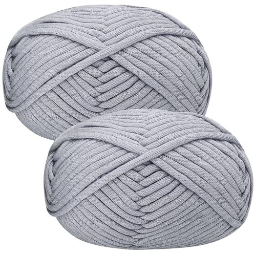 Häkelgarn Baumwolle Wolle zum Häkeln Chenille 2x50g Häkelwolle,Crochet Yarn Dickes Baumwoll-Nylon-Mischgarn Häkelgarn für Anfänger Grau Garn