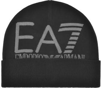 EA7 Emporio Armani Oversized Logo Beanie Mütze, Schwarz/Vulkanglas, Schwarz , S