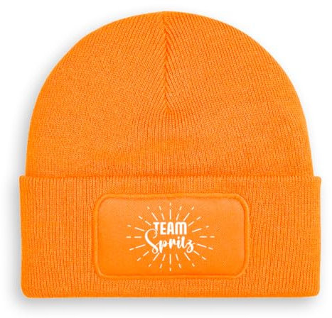 Prozente Momente Team Spritz - Beanie | Strickmütze | Wollmütze | Beanie mit Druck | lustige Sprüche | Apres-Ski | Winter | Orange