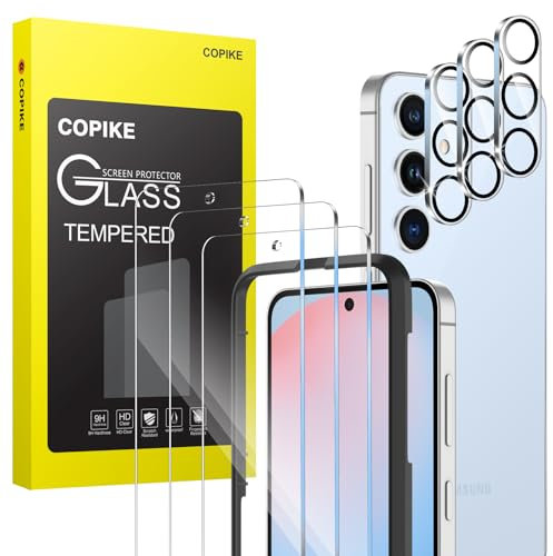 COPIKE Lot de 6 Protections d'écran, 3 x Verre Trempé Samsung Galaxy S24 FE 5G et 3 x Protection Caméra Arrière avec Outil d'Installation Facile, Dureté 9H Résistant aux Rayures Sans Bulles D'air