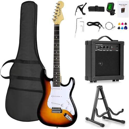 Display4top Full-Size Electric Guitar Most complete Beginner Super Kit Package with Amplifier, Guitar Stand, Bag, Guitar Pick, Strap,spare Strings, Tuner, Case and Cable (new-Sunburst)