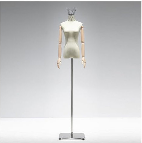 ZBJDX Weiblicher Schaufensterpuppen-Torso, Kleiderständer Für Schaufensterpuppen Mit Kronenkopfbedeckung Und Armen Aus Massivholz,Silber