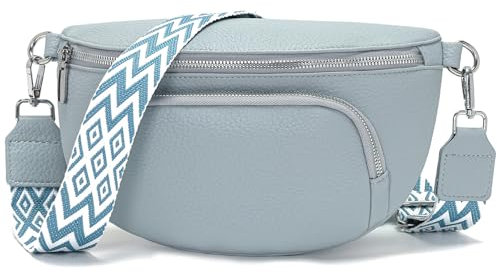 Rorimyth kleine Bauchtasche Damen Hellblau umhängetasche Damen klein Veganes Leder gürteltasche Handtasche Crossbody Bag