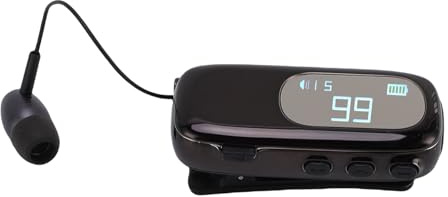 Topiky Clip On Bluetooth Headset with LCD Battery Display, Retractable Wireless Headset for Driving Business, Ergonomic Hands Free for Office (Electroplated Bright Black)