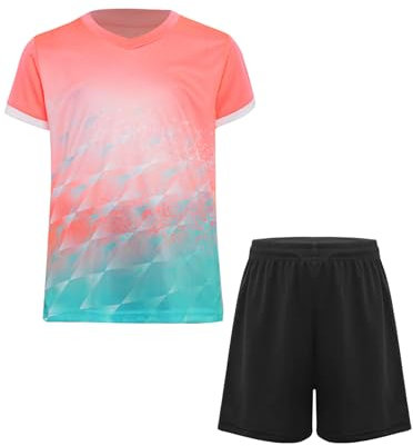 Sinleey Enfant Garçon Ensemble Football Maillot de Foot Manches Courtes avec Short Survêtement Eté Sport Rose 11-12 ans