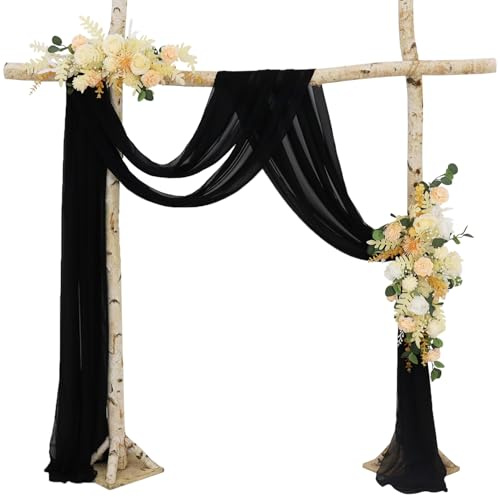 FUHSY Querbehang Freihanddeko Schwarz Vorhang für Hochzeit 70 x 600cm Transparente Gardinen Schals Voile Vorhang Hochzeitsbogen Wandbehang Dekoration für Hochzeitsfeier Zeremonie dekoration