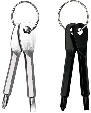 JUKOTA 2 paia Portachiavi multifunzione con cacciavite, cacciaviti a testa piatta de portatile a croce, mini cacciavite per riparazione all'aperto da uomo