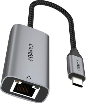 ADJNPCY Adattatore da USB C a Ethernet 2.5G, in alluminio, tipo C (compatibile con Thunderbolt 5/4/3) a rete RJ45, compatibile per NAS, MacBook Air/Pro, XPS, iPhone 16/15 Pro/Max (da USB-C a 2.5G-CR01