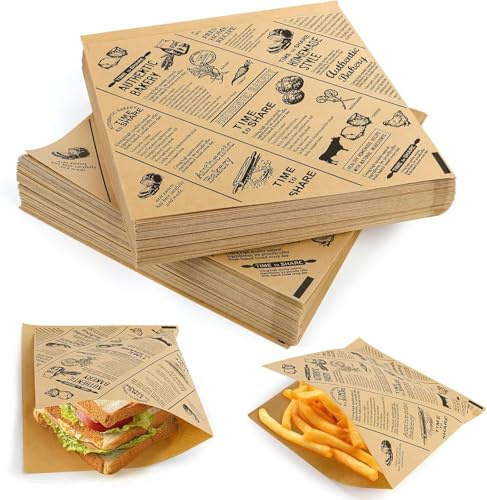 150 Blätter Burger Papierblätter, 15 x 15 cm Dickes Burger Papier, Wasserdicht Und Öl Burger Tüten Hot Dog Tüten, Wrap Papier für Sandwich, Butterbrot, Pommes Frites, Burger, Kuchen