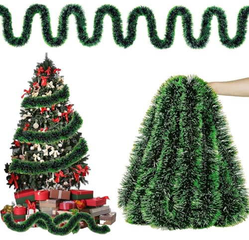 Weihnachtsgirlande, 6 Stücke Girlande Grün, Weihnachtsbaum Girlande, Lametta Girlandes für Weihnachtsbaum, Tannengrün, 200 cm Länge, 11 cm Breite, Plastik