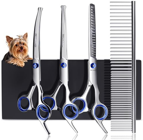 Dog Grooming Scissors,Safe Rounded Tips Dog Scissors for Trimming Face,Paws | One-Piece Design Professional Dog Grooming Scissors with Ergonomic Handle, Heavy Duty Titanium Coated Pet Grooming Scissor
