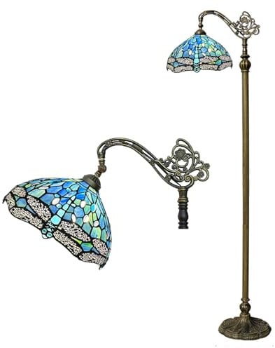BOTOWI Tiffany-Lese-Stehlampe, Bogenförmige Stehleuchte aus Buntglas für das Lesen, Antiker Libellenstil Tall Stehlampe für Wohnzimmer, Schlafzimmer und Büro,Blau