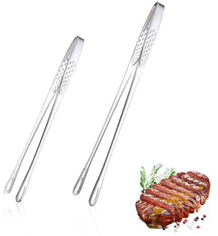Grillzange Kochpinzette Edelstahl, 2 Stück Multifunktional Küchenzange 24/28 CM Zange Küche Küchenpinzette Geeignet zum Kochen Grillen und Backen (24/28 cm)