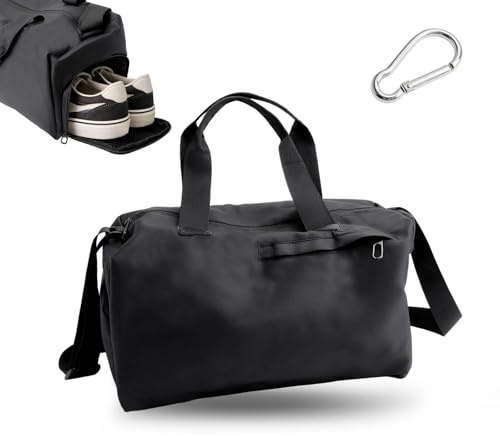 JYYWTSI Sporttasche Unisex mit Nass- und Trockenfach, Schuhfach & Mehrere Taschen Inklusive Weißem Karabiner – Für Fitnessstudio, Reisen, Schwimmen (Schwarz)