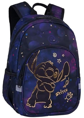 CoolPack Disney Stitch Rucksack, Galaxy Design mit Goldenem Stitch Motiv, Dunkelblau/Lila, 11 Liter, Leicht, Gepolsterte Schultergurte, für Schule und Freizeit