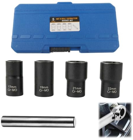 5 Piezas 17mm, 19mm, 21mm, 22mm Juego de Extractor Tuercas y Tornillos, Extractores de Tuercas de Perfil en Espiral, Extractor de Tornillos Dañado, Quitar Pernos Dañados y Tuerca de Seguridad