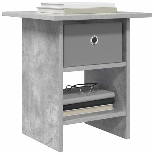 vidaXL Nachttisch Beton Grau 41 x 40 x 45 cm Holzwerkstoff, Wohnzimmer Tisch, modernes rechteckiges Design, robuster Nachttisch, platzsparend mit viel Stauraum