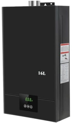 Calentador de agua a gas natural de 16 l con modo invierno y verano, caldera de gas natural, diseño portátil, sin depósito de acumulación, con pantalla digital