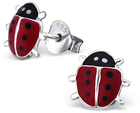 Monkimau Mädchen Ohrringe Marienkäfer Glücksbringer Ohrstecker aus 925 Sterling Silver Silber