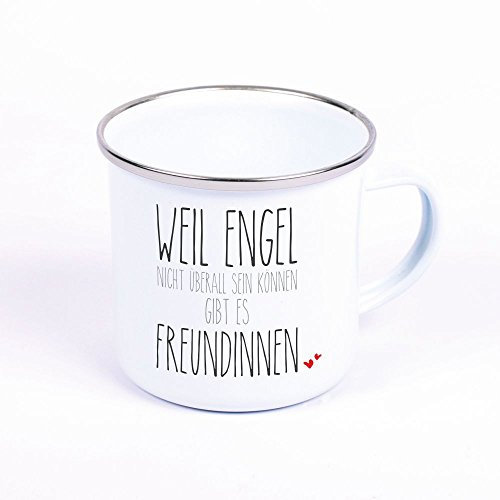 Metalltasse Emaille Look Weil Engel nicht überall sein können, gibt es Freundinnen - Geschenkidee - Tasse - Becher - Freundin - Geschenk für Beste Freundin - Geburtstagsgeschenk