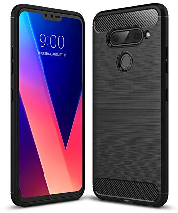 Cruzerlite für LG V40 hülle, Kohlefaser Textur Design Abdeckung Anti-Scratch Stoßdämpfung Schutzhülle für LG V40 ThinQ Case (Black)