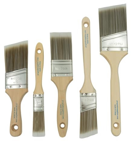 Pro Grade Paint Brush, Wood, Beige, Silver, 5pk Soft