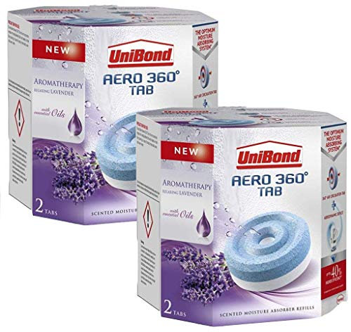 UniBond Aero 360° Moisture Absorber Relaxing Lavender Refill Tabs (4 x 450 g, Lavender)