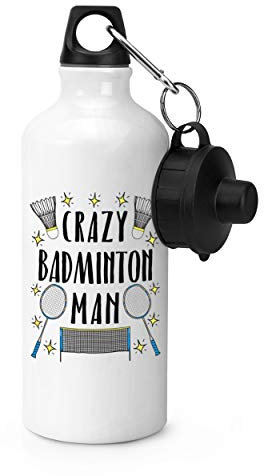 Gift Base Crazy Badminton Man Stars Sports Bottle Water Gym 600ml White