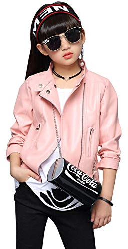 LAVIQK Girls Faux Leather Jackets Children's Zip Up Motorcycle Short PU Moto Biker Outwear Fitted Slim Coat 2-12 Years