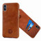 LUCKYCOIN Genuine Leather Case with Card Holder for iPhone X/XS 5.8in,Wallet Case with Metal Buttons,Tan