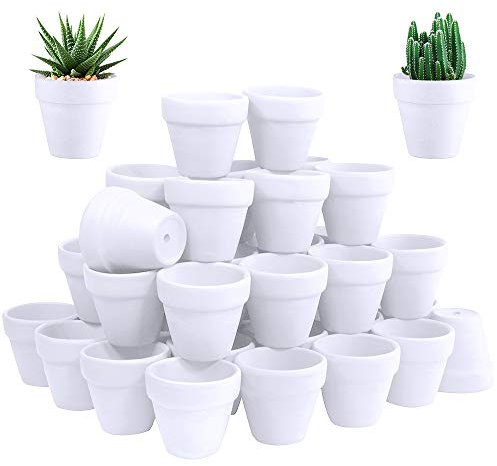 Lot de 60 pots en terre cuite blanc 2,5 cm avec trous de drainage, pot de fleurs en terre cuite pour plantes succulentes, travaux manuels, mariage fête prénatale