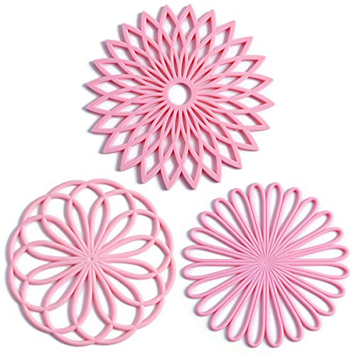 3er Set Silikon Untersetzer Matte - Hot Pot Holder Hot Pads für Tisch & Arbeitsplatte - Untersetzer für heiße Gerichte - rutschfest & hitzebeständig Moderne Küche Hot Pads für Töpfe & Pfannen - Pink
