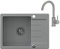 VBChome Spülbecken Grau Granit 60 x 44 cm Einzelbecken Einbauspüle gesprenkelt reversibel Verbundspüle + Siphon Waschbecken Armatur