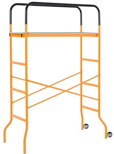 HOMCOM 4-Step Steel 4.6 x 2 x 6 ft. Scaffold 2 Wheels Free Moving for Indoor & Outdoor Decoration Anti-Skid, 440 Pound Capacity