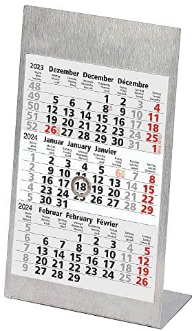 TISCHKALENDER STEHKALENDER AUFSTELLKALENDER aus Edelstahl 2025/2026 silber matt