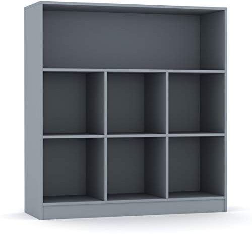 URBNLIVING Wide Wooden 7 Cube Bookcase Storage Unit (Grey, Wide)