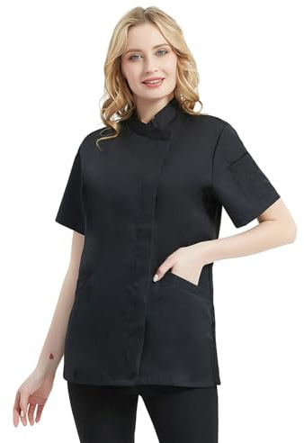 TOPTIE Manteau de chef à manches courtes pour femme Noir avec poches XL