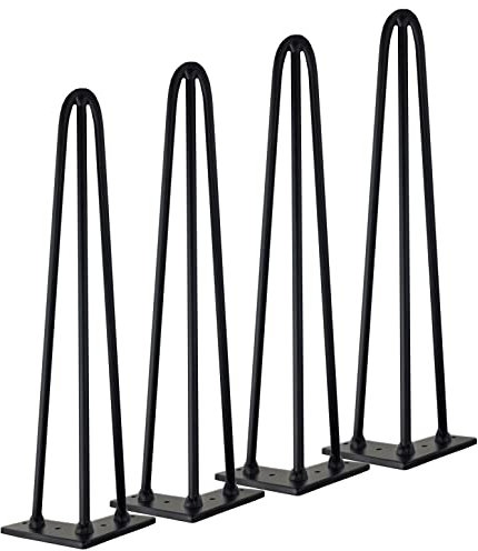 Qrity [Améliorer Lot 4 Pieds de Table en épingle à Cheveux, 35cm Jambes en métal de Bricolage, Trois Barres de Fer, Plus Forte, avec vis et protecteurs de Sol
