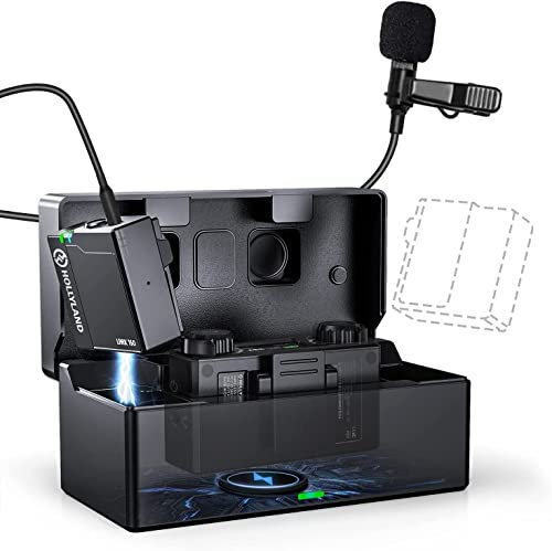 Hollyland Lark 150 Wireless Lavalier Microphone 2.4G Dual-Channel Lapel mic with Charging Case,2&20g Transmitters 5ms Latency &100m DSP with Cameras iPhone Mixer PC for Video Makers (Solo Kit)