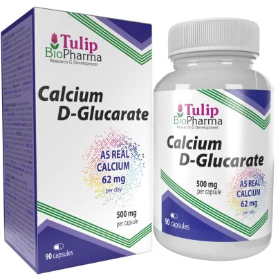 Tulip BioPharma Calcium D-Glucarat 500mg 90 Kapseln, Laborgeprüft | Hohe Festigkeit | Ohne Füllstoffe oder Bulker | Gluten, GMO fre