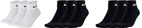 NIKE 9 Paar Socken One Quater Socks Herren Damen Kurze Socke Knöchelhoch, Farbcode + Farbe:A26 3 Paar weiss 6 Paar schwarz, Größe:34-38