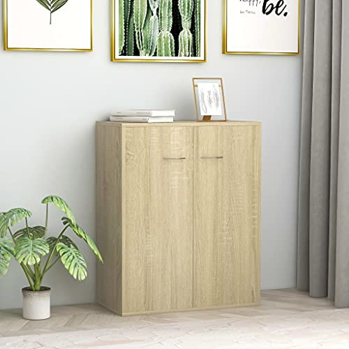 Mogou Kitchen Sideboard Cabinet, Bedroom Cupboard, Sideboard Cabinet Cupboard High Gloss TV Stand Unit for Living Room Dining Room Sonoma Oak 60x30x75 cm Chipboard