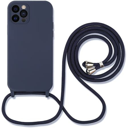 Hadwii Coque pour 14 Pro Max Étui avec Cordon de Collier, Silicone Souple Doublure en Microfibre Douce Anti-Rayure Antichoc Protection Bumper Réglable Lanyard Housse, Marine