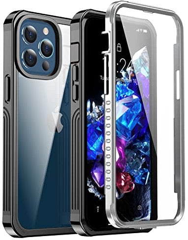 ANTSHARE for iPhone 13 Pro Case, with Built-in 9H Tempered Glass Screen Protector, Shockproof Full Body Heavy Duty Protective Rugged Case for iPhone 13 Pro 6.1” (Black)