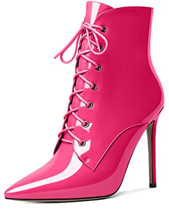 Mettesally Donna Stivali Allacciati, Stivaletti a Punta, Stivali con Tacco a Spillo, Stivali con Tacco a Cerniera Laterale in Pelle Scamosciata Scarpe Rosa Caldo EU35