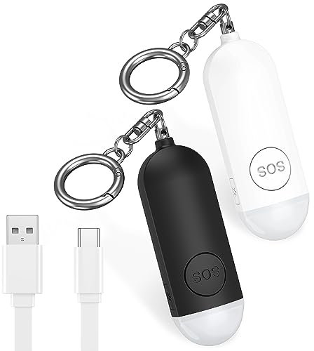 Brifit [2 Stuck] Persönlicher Alarm Taschenalarm 130dB Sirene, USB Aufladbar Schrillalarm für Frauen mit LED Taschenlampe, Sicherheit Schlüsselanhänger für Frauen, Kinder, Senioren